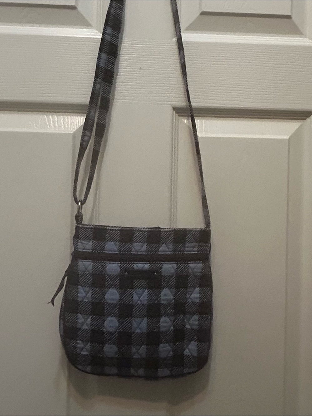 Vera Bradley Plaid Crossbody Shoulder Bag in Black and Light Blue